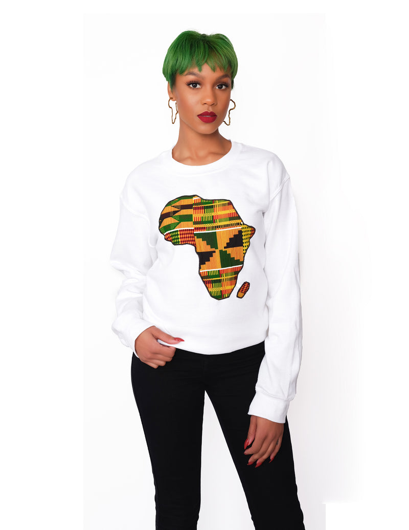 White Africa Map Kente Sweatshirt