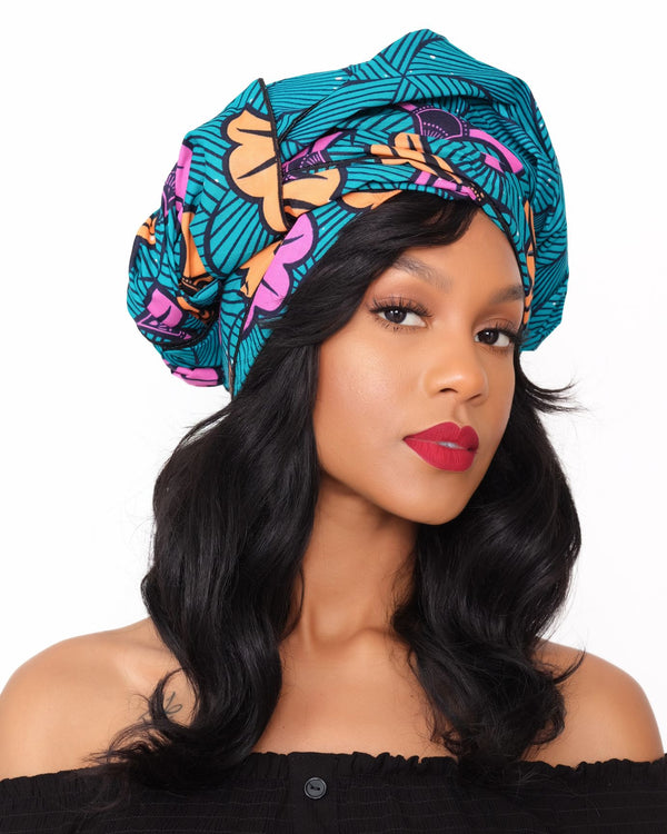 Turquoise Hibiscus Head Wrap